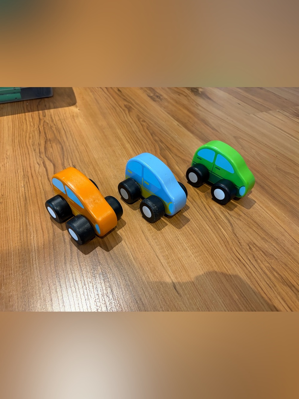 Wooden Kids Toy Cars Set - Blue, Orange, Green